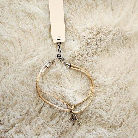 NEW Peyote Bird Free Spirit Sterling Silver Key Cross Double Charm Cord Bracelet - Picture 4 of 9